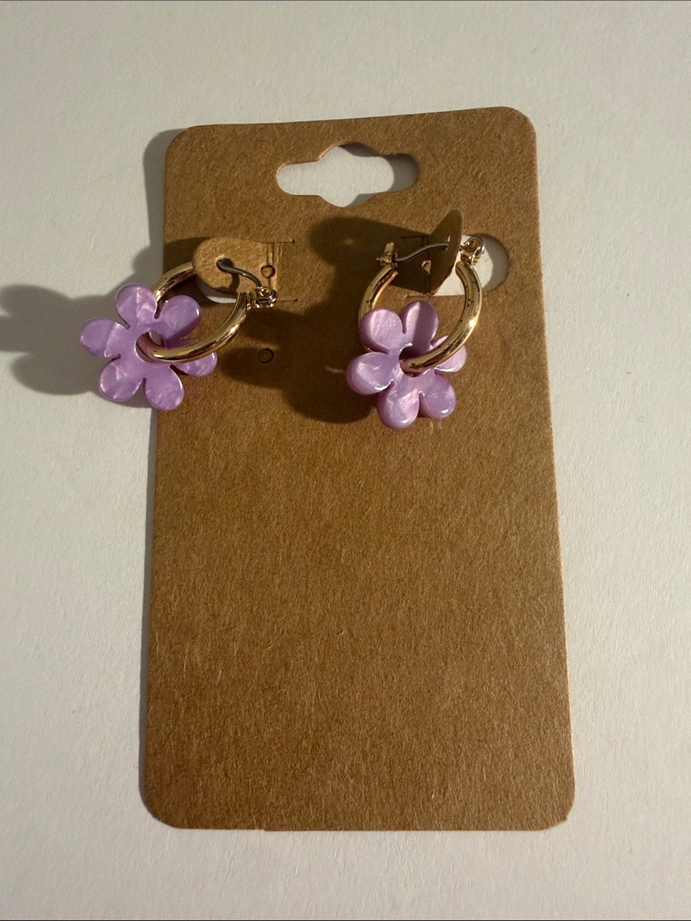 Gold Hoop Earrings with Lavender Flower Charms